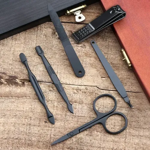 Kit Manicura Pedicura Negro 7 Piezas Con Estuche