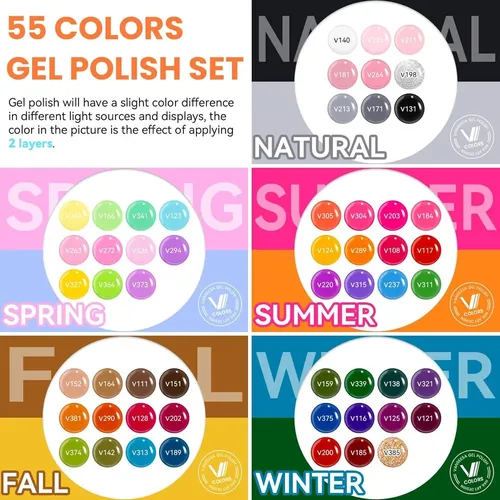 Set Esmaltes Gel Vanreesa 60 Pzas 55 Colores Kit Completo