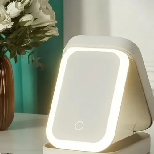 Espejo De Maquillaje Con Luz Led Y Caja Organizadora Blanco