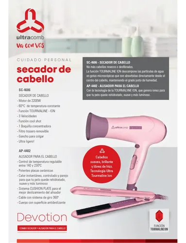 Combo Secador Alisador Ultracomb Devotion Sc-4606 Ap-4402