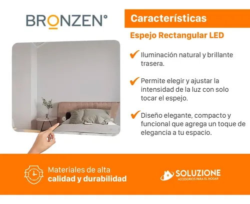 Espejo Horizontal Borde Curvo Luz Led Trasera 70×50