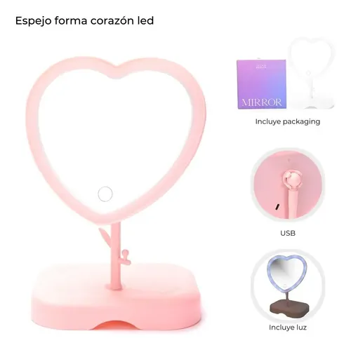 Espejo Led Corazón Recargable Skora Modelo 44081