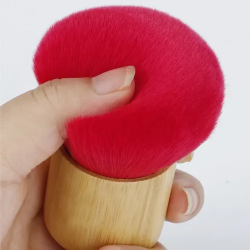 1 Brocha Para Polvos Sueltos Pelo Rojo Mango Bambú