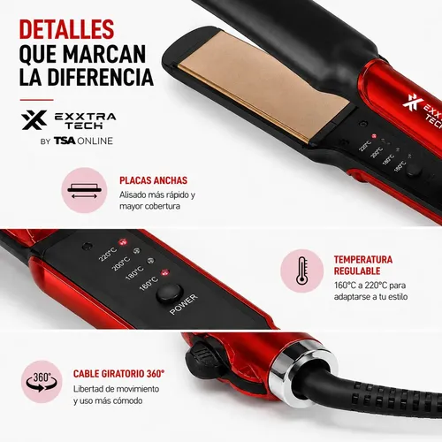 Planchita de Pelo Exxtra Tech con Tecnología Iónica, Cerámica y Turmalina