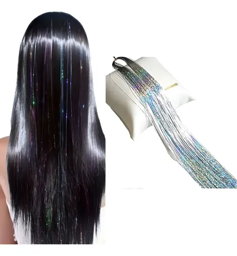 Hilos De Oropel Tornasol Para Cabello Extension Holografica