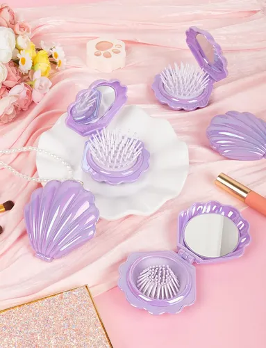 Cepillo De Pelo Viuasdx Plegable 8 Piezas Con Espejo Morado