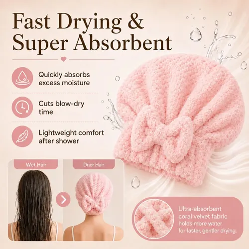 Gorro De Baño Con Bonito Lazo De Terciopelo Coral Para Mujer