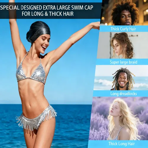 Gorro De Natación Silicona Largo, Elástico, Negro Negro