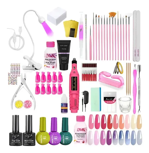 Kit Uñas Polygel Manicuras Set Completo Esculpidas Uv Led 60