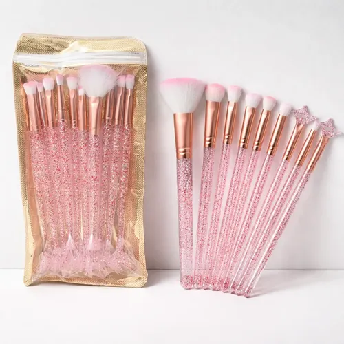Brochas Pinceles Set X10 Maquillaje Mango Sirena C/brillo