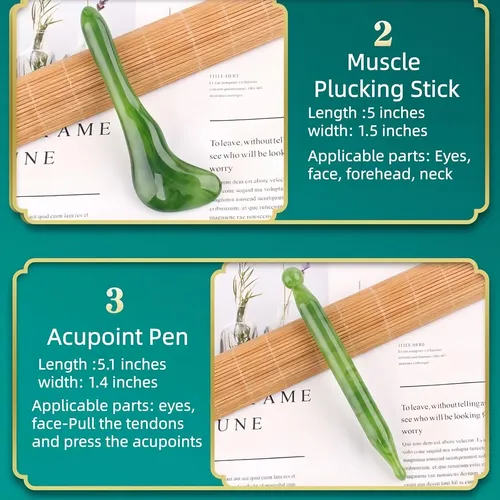 Set Gua Sha Verde Masaje Facial Antiedad Rejuvenecedor