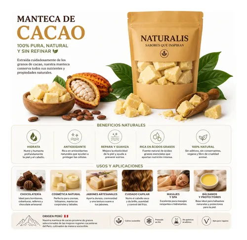 Manteca De Cacao Origen Perú 100% Puro Calidad Premium 100gr