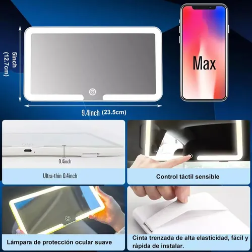 Espejo De Maquillaje Con Luz Led Recargable Para Coche Y Toc