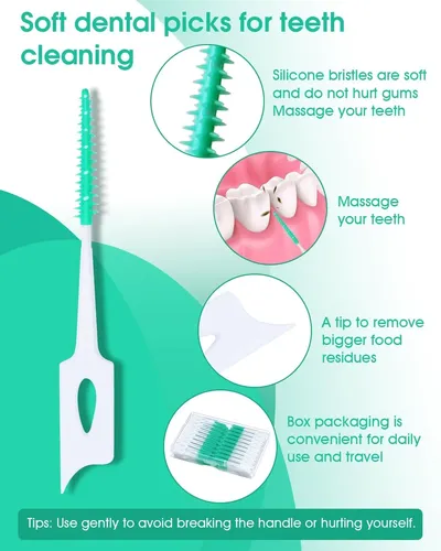 220 Palillos Dentales Verde Con Cepillo Interdental