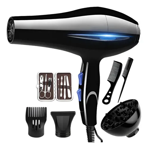 Secador De Pelo Black Rice 8020, Kit Con 7 Piezas