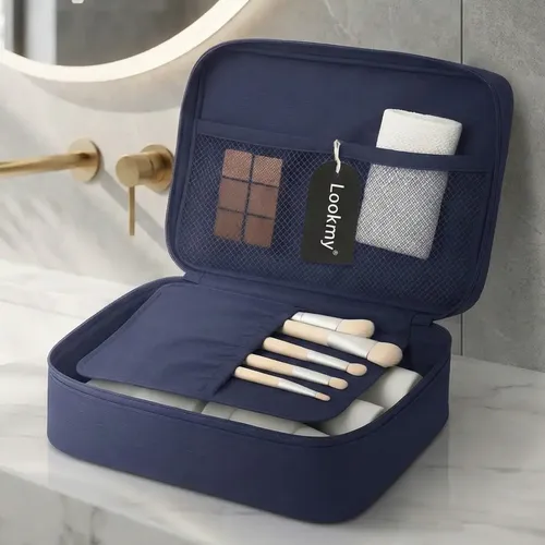 Portacosmético neceser maquillaje Negro Lookmy | necessaire organizador bolso de viaje impermeable lavable compacto | ideal maleta, valija y cartera de mujer y hombre | neceser cosméticos