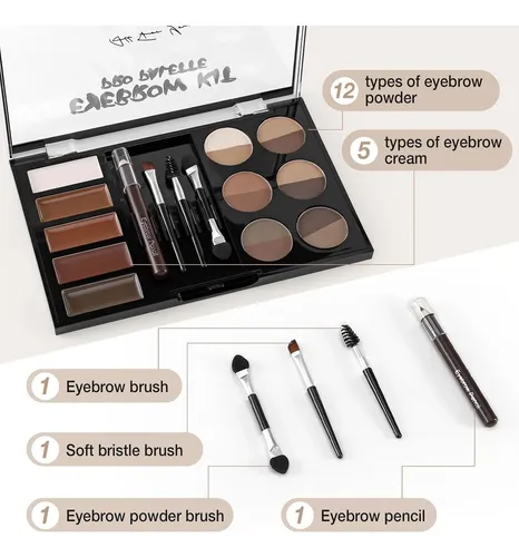 Kit De Cejas: Paleta 12 Colores, 5 Máscaras, Plantillas Y