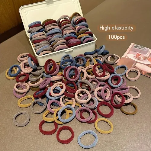 100 Ligas Multicolor Alta Elasticidad Sin Costuras Para Pelo