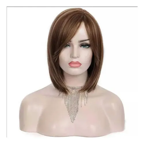W Peluca De Pelo Bob Liso Natural, Estilo Corto A R