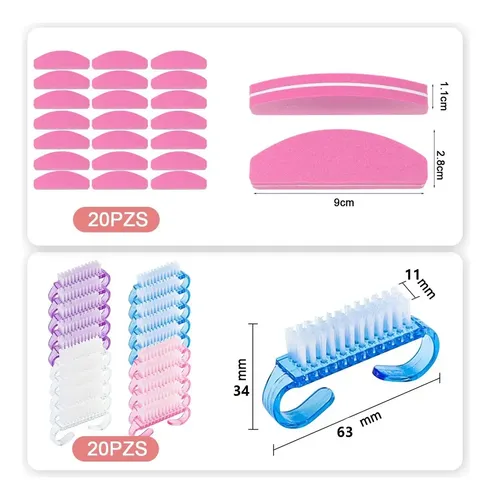 Kit 20 Limas Mini Esponja Para Uñas + 20 Cepillos