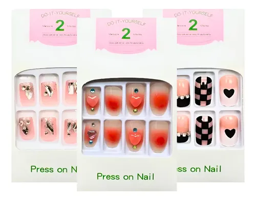 Uñas Postizas Almendras 24pcs Con Pegamento Vario Modelos