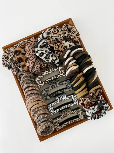 124 Pinzas Y Ligas De Pelo Con Estampado De Leopardo Para Mu