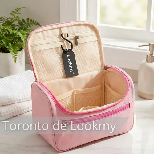 Neceser De Viaje Rosa Soft Lookmy | Porta Costméticos Y Maquillaje Con Percha | Bolso De Baño |