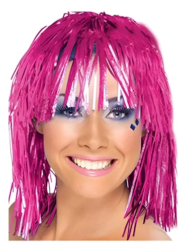 Peluca Metalizada Rosa Party Fiesta Carnaval Adults 30cm