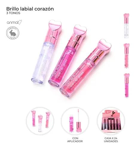 Brillo Labial Corazon Glitter Skora Heart Lip Gloss Tonos