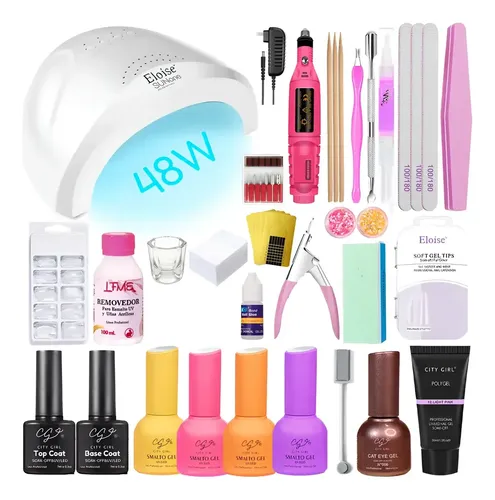 Kit Uñas Esmaltadas Semipermanente Set Completo Polygel Uv