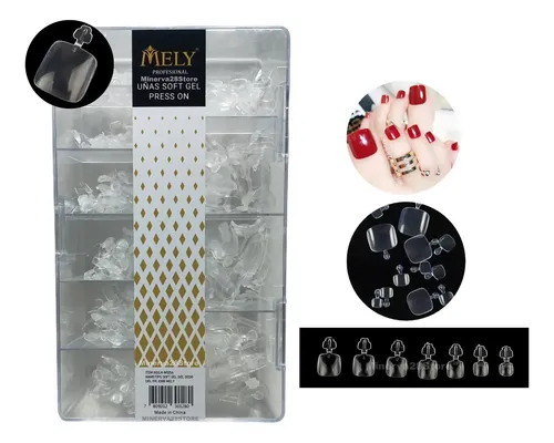 Uñas Postizas Para Pies X500 Tips Marca Mely Soft Gel Press Color Transparente Tips Soft Gel Para Pie