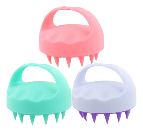 3 Pzs Cepillo De Masaje De Silicona Para Cuero Cabelludo Rosa Verde Gris Morado
