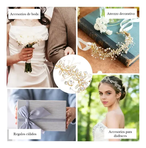 Tocado Novia Oro Cabello Pedreria Accesorios Tiara Diadem /s