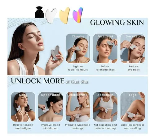 Gua Sha Acero Multicolor Masaje Facial Y Corporal Con Funda