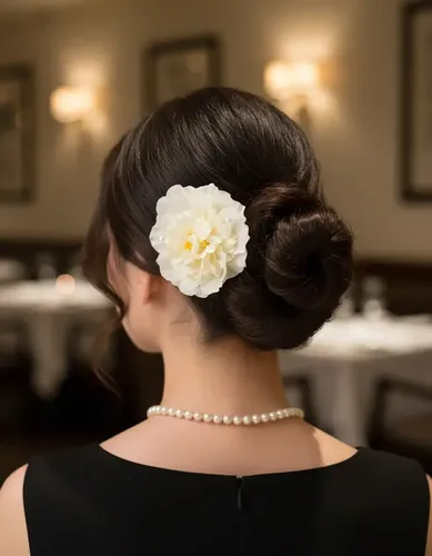 Hebilla Broche Para Pelo Flor Tela Con Pico Peinado Oriental Beige