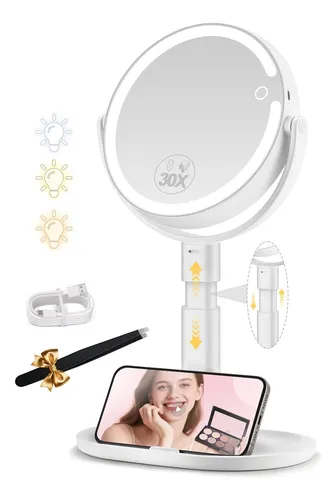 Espejo De Maquillaje Momokuba Con Aumento 30x Y Luces, Altur