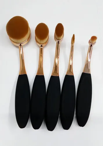 Set Brochas Pinceles Ovaladas Gold Rose Make Up Profesional Negro