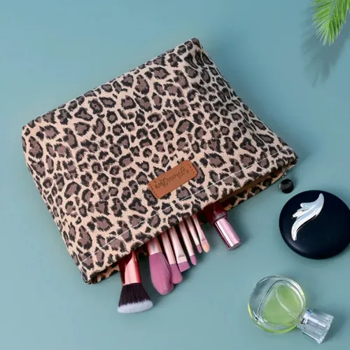 Bolsa De Maquillaje Grande Con Estampado De Leopardo, Elegan