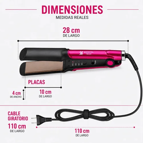 Planchita de Pelo Exxtra Tech con Tecnología Iónica, Cerámica y Turmalina