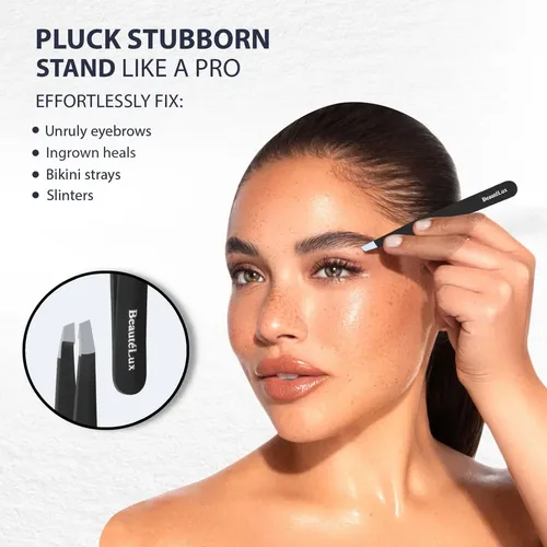 Pinza Para Cejas Beautélux Premium Con Punta Inclinada De Ac