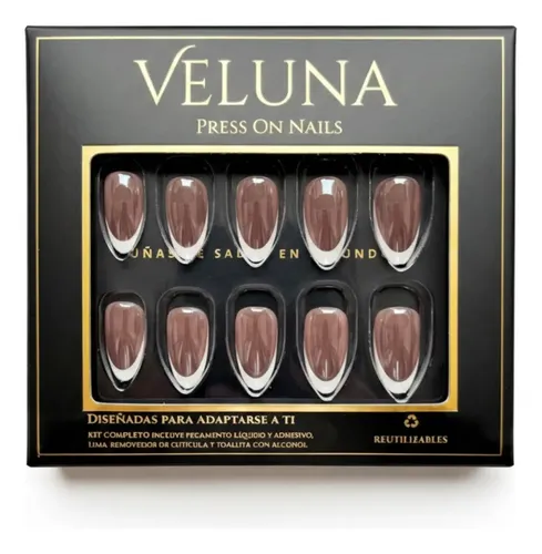 Uñas Press On Veluna – Soft Gel – Francesitas Clásicas 30u Almendras – Rosa Nude Oscuro