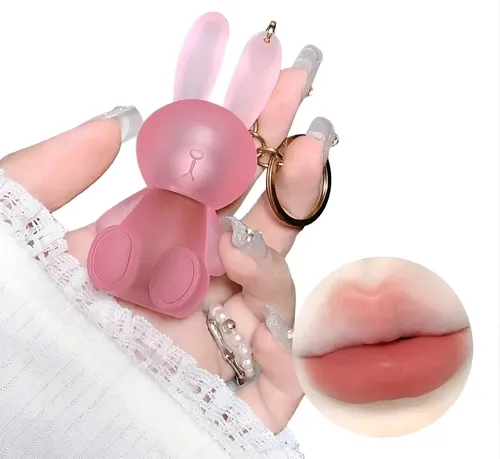Labial Líquido Mate Terciopelo Gege Bear con Diseño de Bunny Llavero