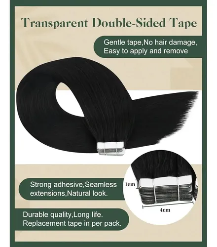 Extensiones Con Cinta De Cabello Humano 18in Jet Black Jet Black (a#1)