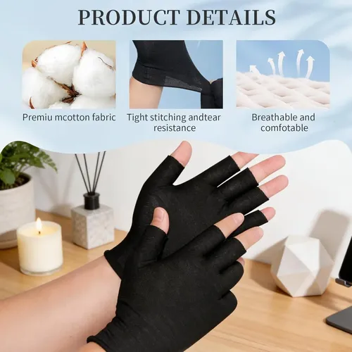 Guantes Sin Dedos Algodón Negro Hidratantes Para Manos Seca