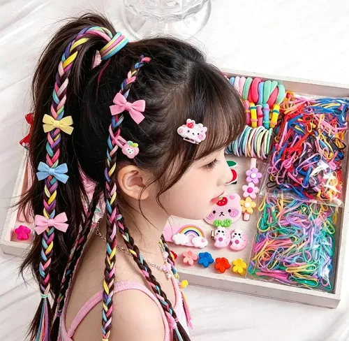 1185 Piezas Mini Gomas Elásticas For El Cabello For Niños , Coral Claro Solid And Floral Mix
