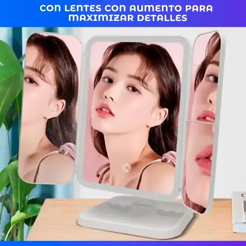 Espejo Triple Con Luz Led Usb Maquillaje Triptico Makeup