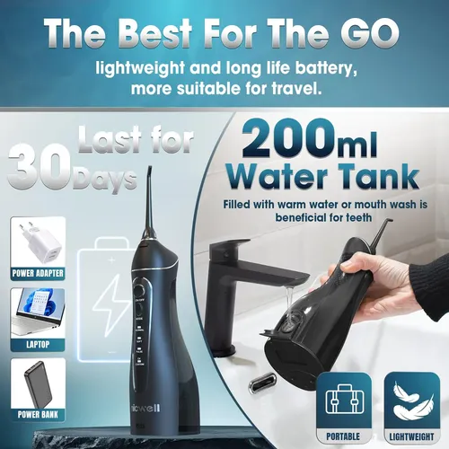 Nicwell Irrigador Dental Inalámbrico 4 Modos Ipx7 Negro