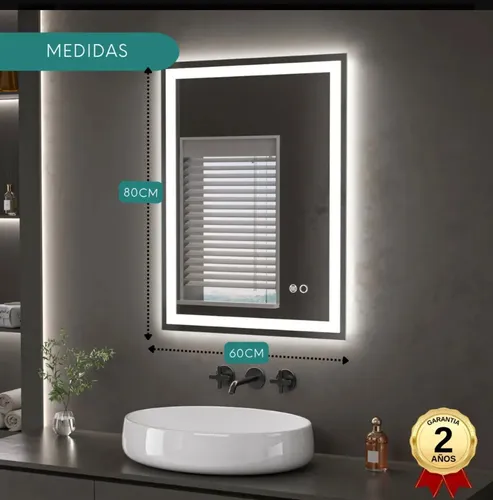 Espejo Inteligente Led Desempañador 60×80 Luz Cálida Y Fría