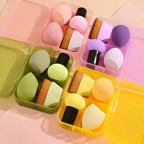 Set Esponja Blender Gota Maquillaje Y Brocha Make Up Color Amarillo Tamaño De La Esponja Mediana