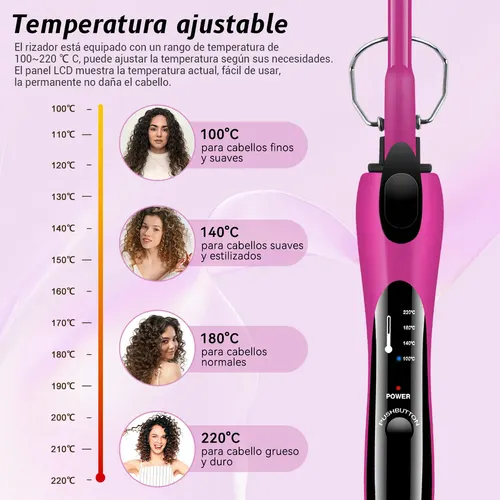 Tenaza Rizadora Cerámica, Pantalla Lcd De 9 Mm, Temperatura